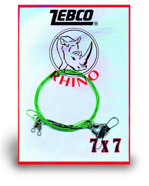 2 Stück RHINO Stahlvorfach 7x7 mit Tönnchen- und Sicherheitswirbel mit Karabiner - 50 cm - 6 kg - 0,35mm